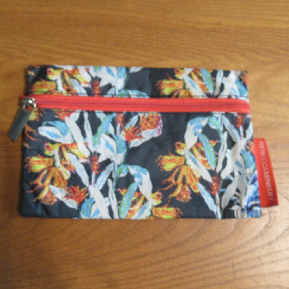 Rebecca Minkoff Floral Print Zipper Makeup Bag Pouch, Black Multicolor